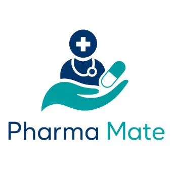 Pharma Mate: medical figure, medicine capsule and supporting hand